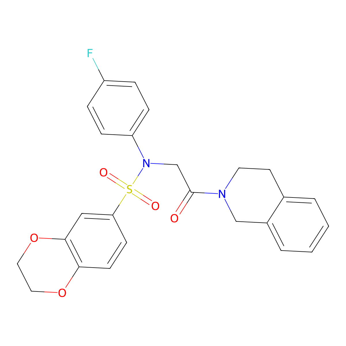 N-[2-(3,4-dihydroisoquinolin-2(1H)-yl)-2-oxoethyl]-N-(4-fluorophenyl)-2,3-dihydro-1,4-benzodioxine-6-sulfonamide molecular structure, CAS 641603-60-3
