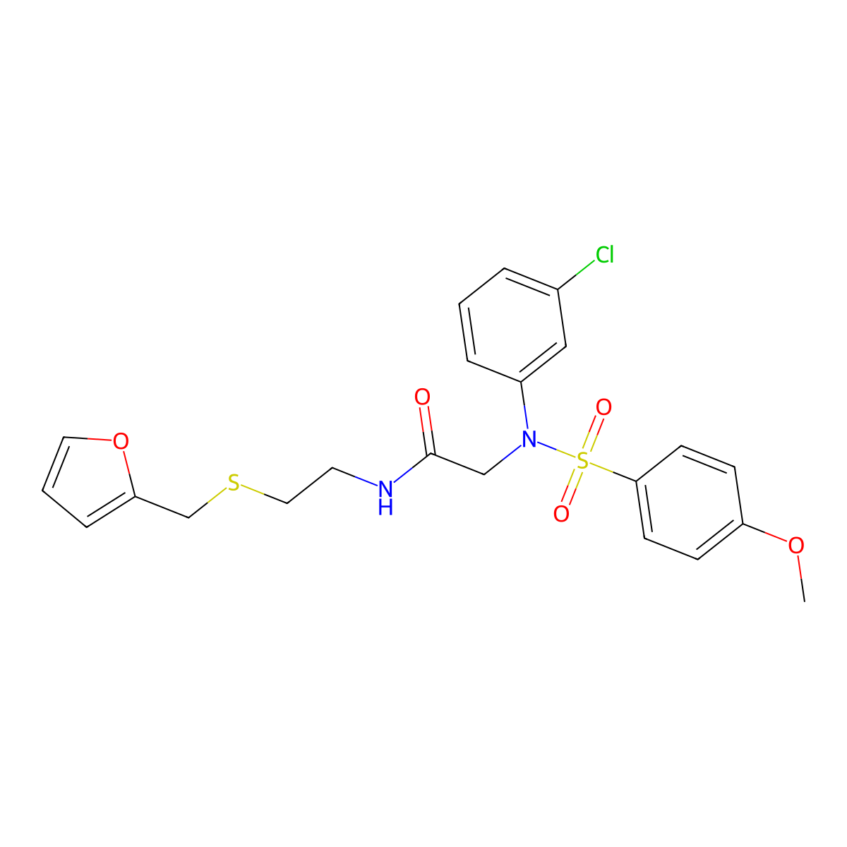 2-(3-chloro-N-(4-methoxyphenyl)sulfonylanilino)-N-[2-(furan-2-ylmethylsulfanyl)ethyl]acetamide molecular structure, CAS 641603-63-6