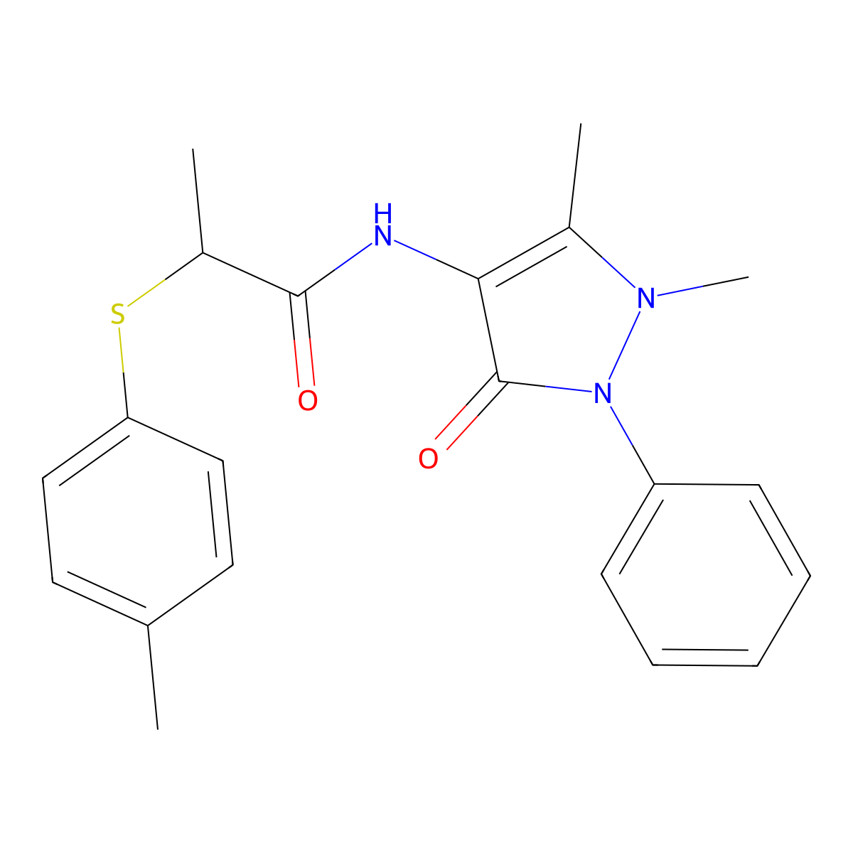 N-(1,5-dimethyl-3-oxo-2-phenyl-2,3-dihydro-1H-pyrazol-4-yl)-2-[(4-methylphenyl)sulfanyl]propanamide molecular structure, CAS 641604-35-5