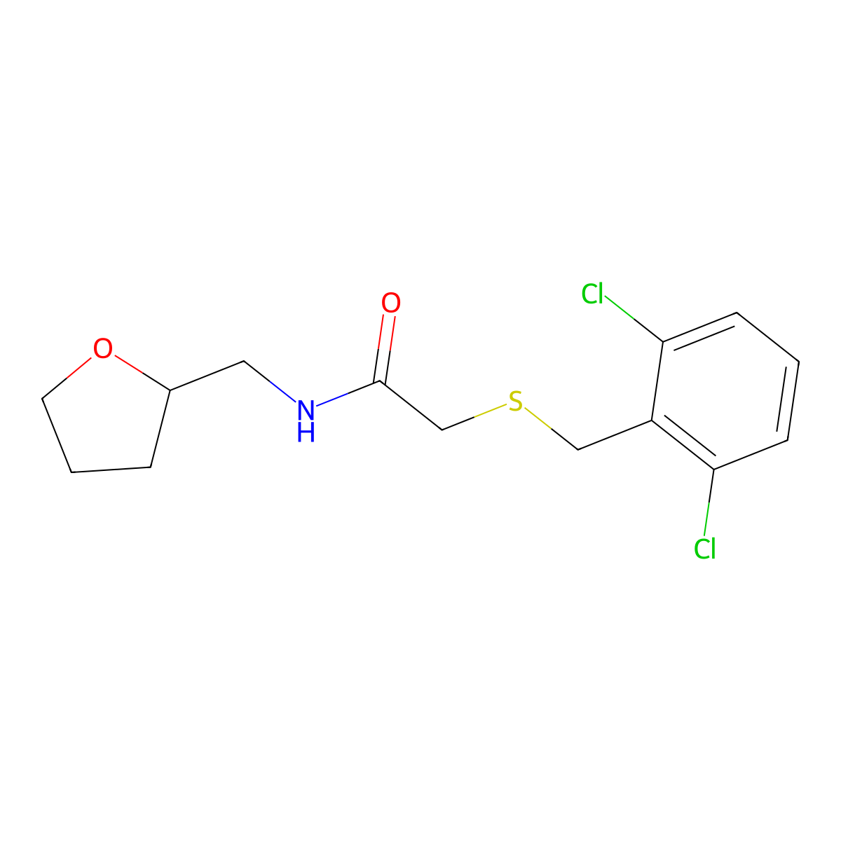 2-[(2,6-dichlorophenyl)methylsulfanyl]-N-(oxolan-2-ylmethyl)acetamide molecular structure, CAS 641604-40-2