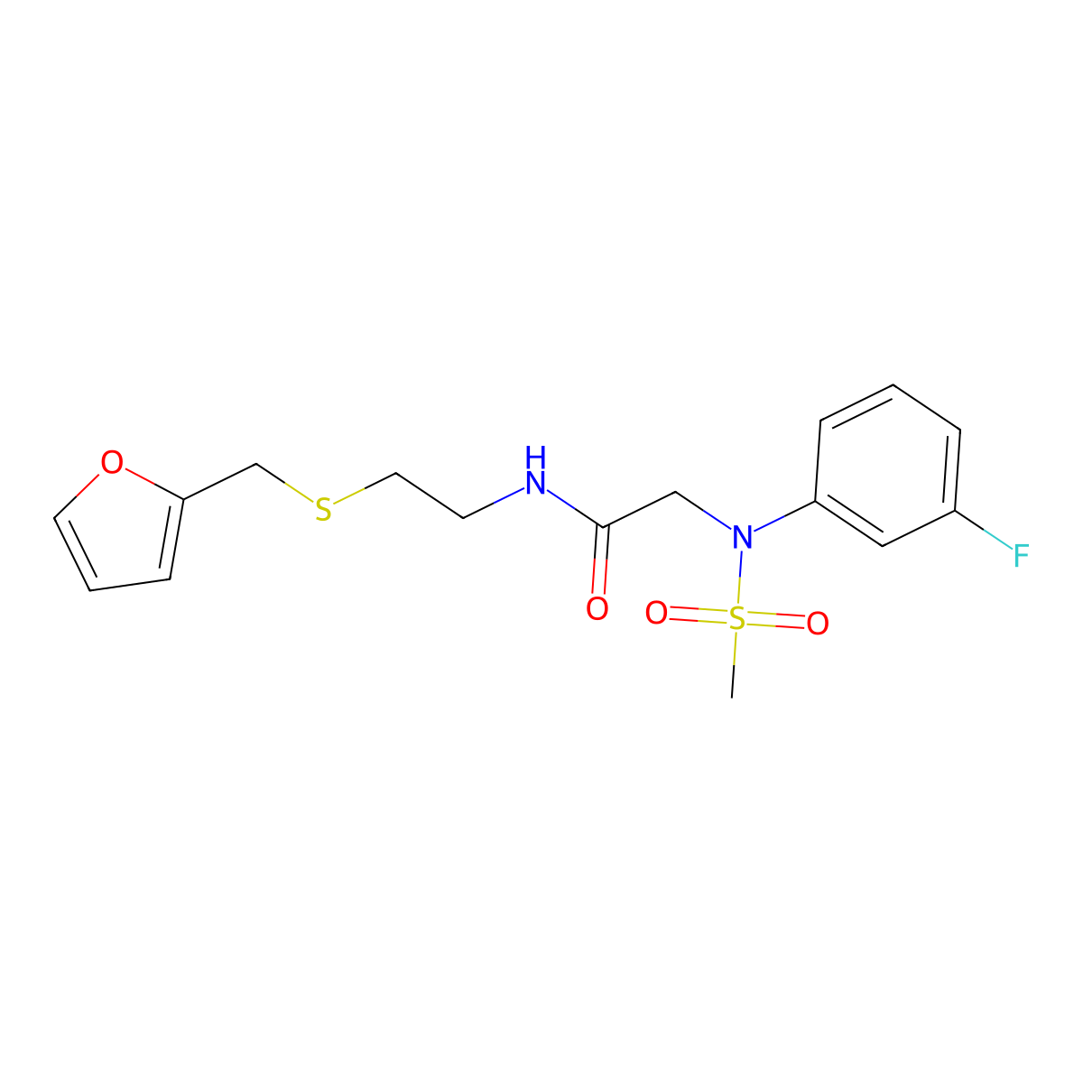 2-(3-fluoro-N-methylsulfonylanilino)-N-[2-(furan-2-ylmethylsulfanyl)ethyl]acetamide molecular structure, CAS 641604-58-2
