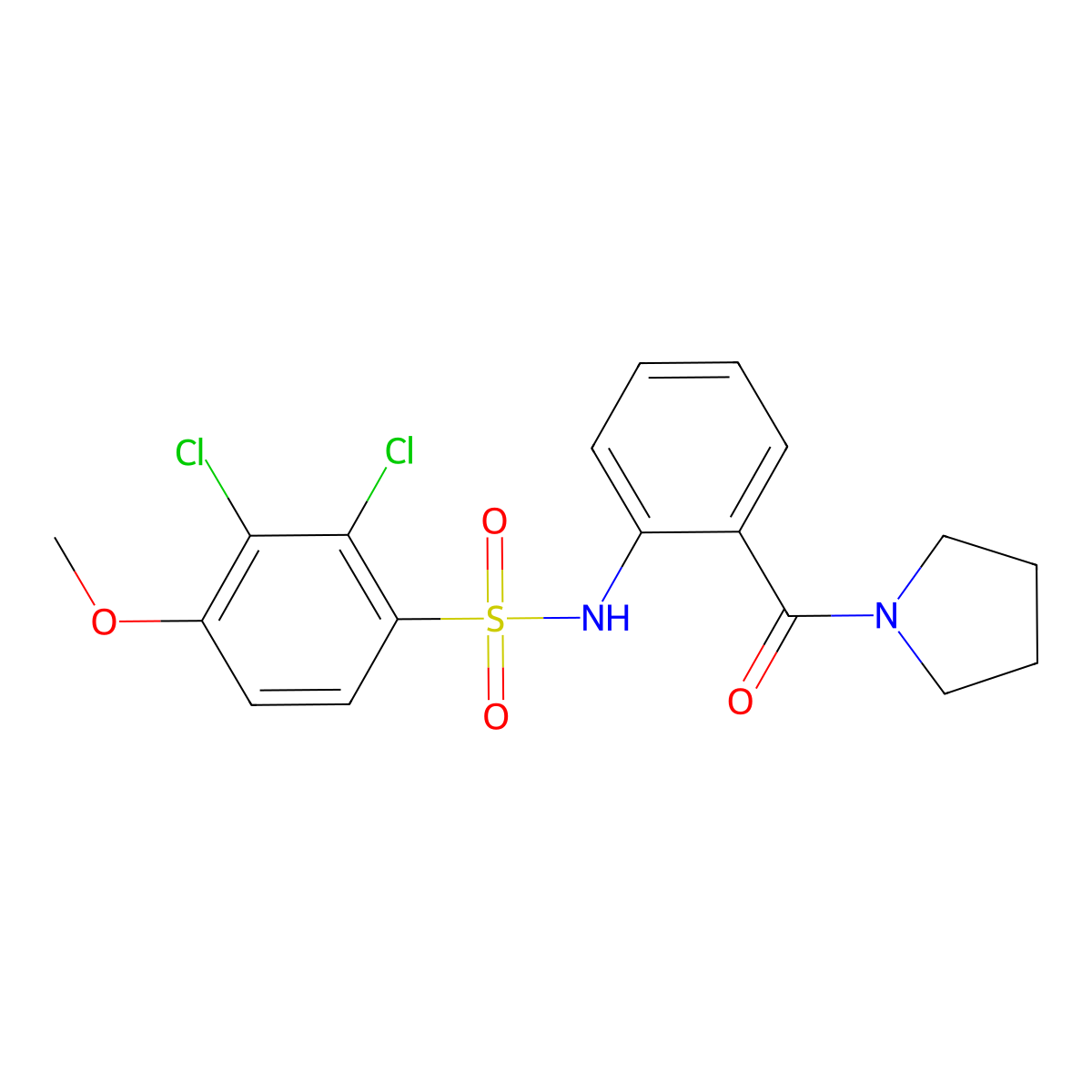 2,3-dichloro-4-methoxy-N-[2-(pyrrolidin-1-ylcarbonyl)phenyl]benzenesulfonamide molecular structure, CAS 641604-79-7