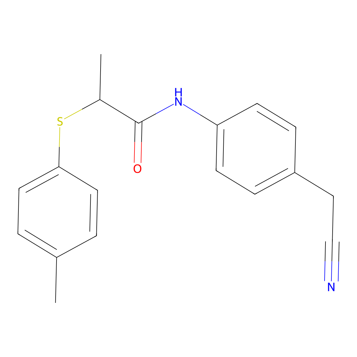 N-[4-(cyanomethyl)phenyl]-2-(4-methylphenyl)sulfanylpropanamide molecular structure, CAS 641605-17-6