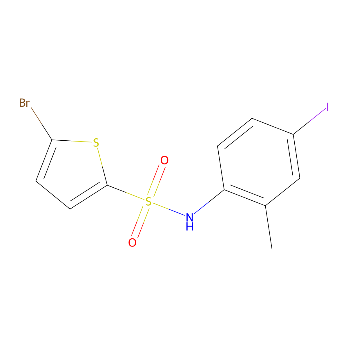 5-bromo-N-(4-iodo-2-methylphenyl)thiophene-2-sulfonamide molecular structure, CAS 641605-95-0