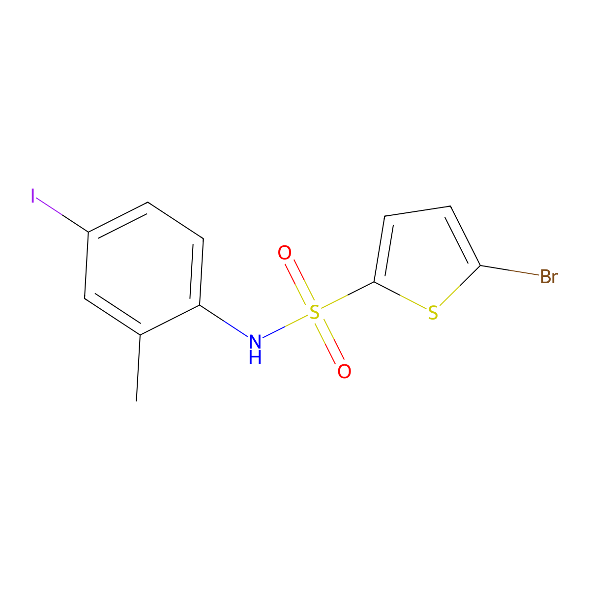 5-bromo-N-(4-iodo-2-methylphenyl)thiophene-2-sulfonamide molecular structure, CAS 641605-95-0