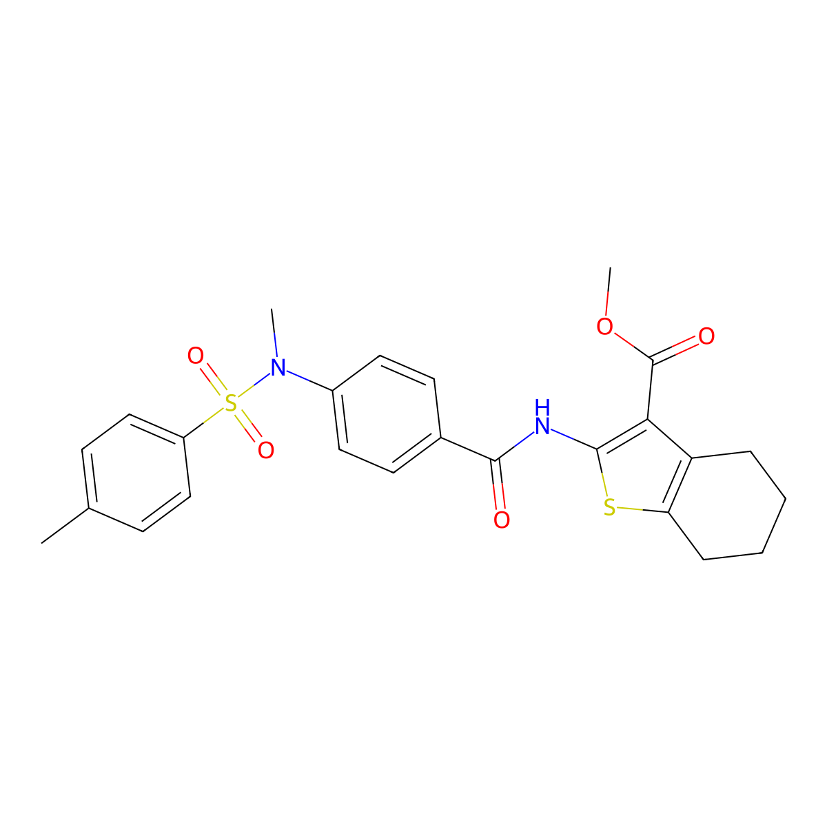 Methyl 2-[(4-{methyl[(4-methylphenyl)sulfonyl]amino}benzoyl)amino]-4,5,6,7-tetrahydro-1-benzothiophene-3-carboxylate molecular structure, CAS 641606-61-3
