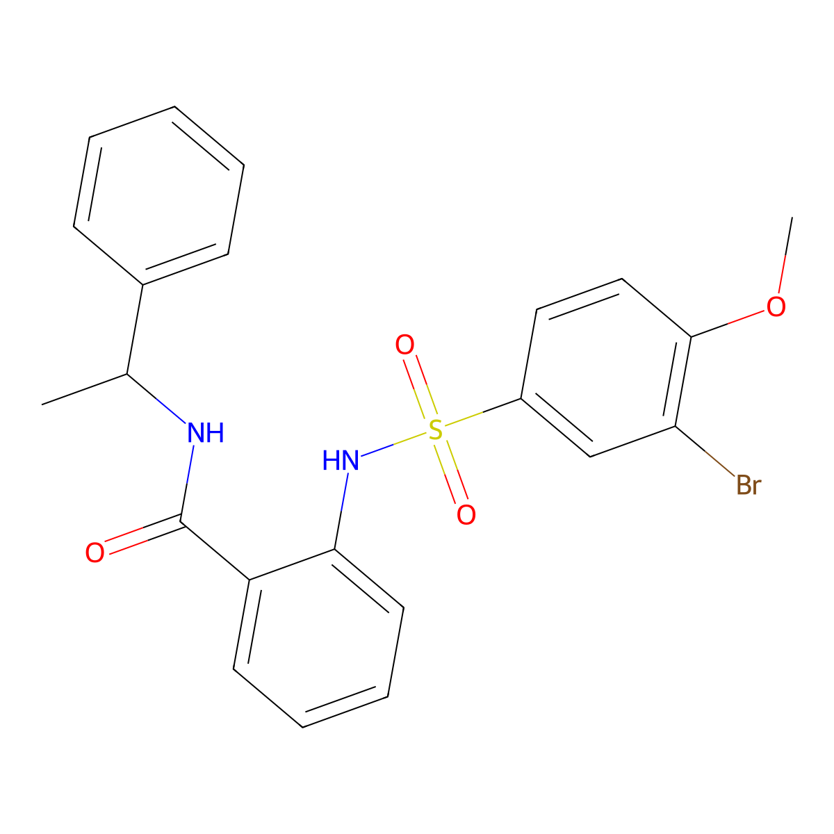2-[(3-bromo-4-methoxyphenyl)sulfonylamino]-N-(1-phenylethyl)benzamide molecular structure, CAS 641606-75-9