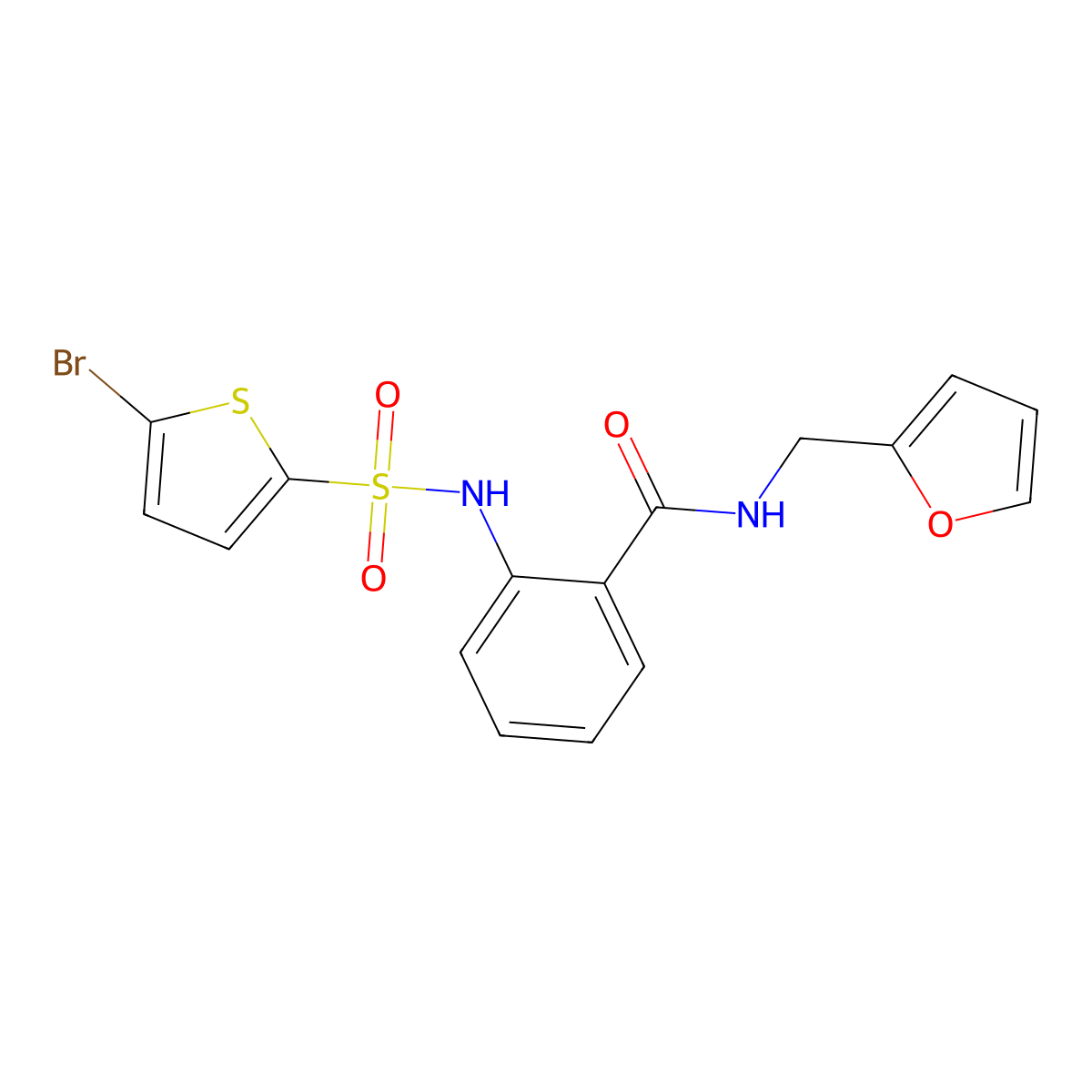2-[(5-bromo-2-thiophenyl)sulfonylamino]-N-(2-furanylmethyl)benzamide molecular structure, CAS 641608-75-5