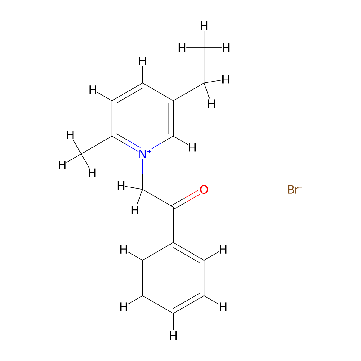 5-Ethyl-2-methyl-1-(2-oxo-2-phenylethyl)pyridin-1-ium bromide molecular structure, CAS 64167-95-9