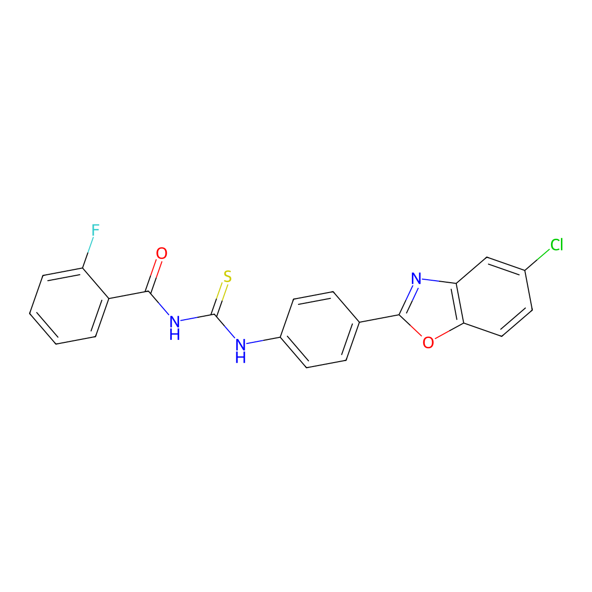 N-{[4-(5-chloro-1,3-benzoxazol-2-yl)phenyl]carbamothioyl}-2-fluorobenzamide molecular structure, CAS 6417-62-5