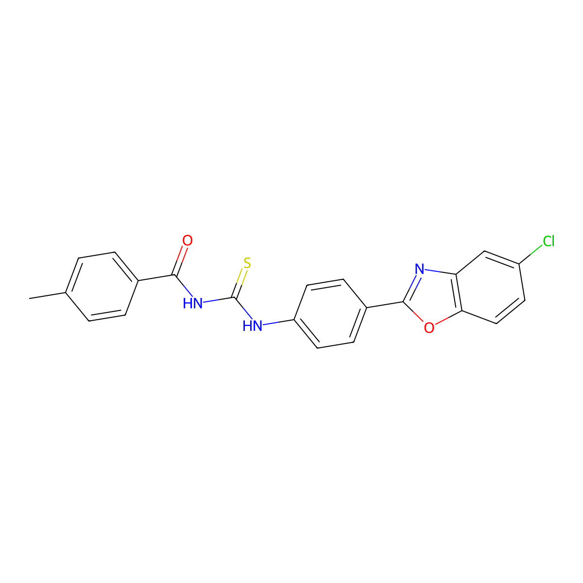 N-[[4-(5-chloro-1,3-benzoxazol-2-yl)phenyl]carbamothioyl]-4-methylbenzamide molecular structure, CAS 6417-77-2