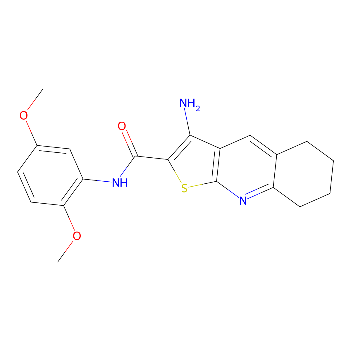 3-amino-N-(2,5-dimethoxyphenyl)-5,6,7,8-tetrahydrothieno[2,3-b]quinoline-2-carboxamide molecular structure, CAS 6418-15-1