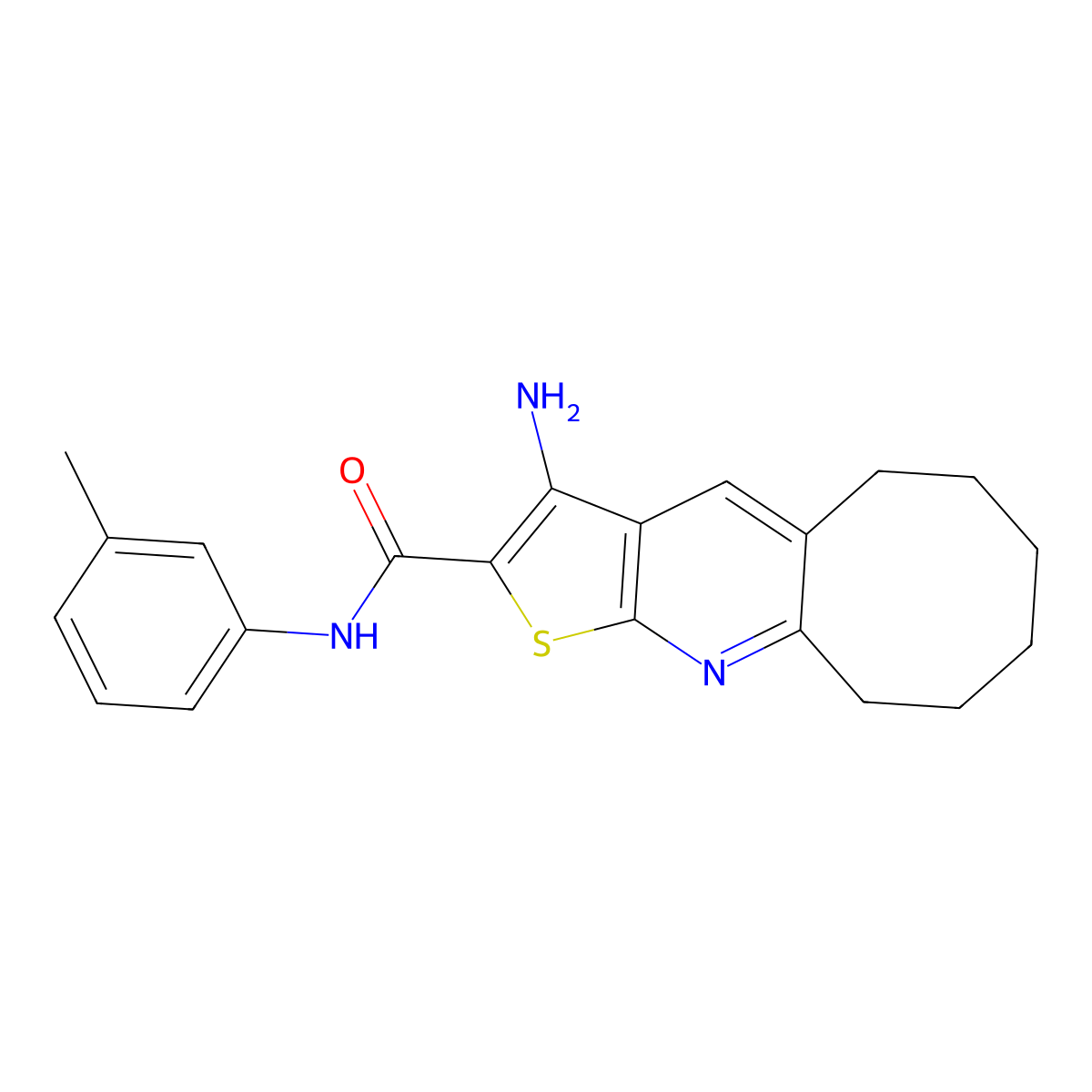 3-amino-N-(3-methylphenyl)-5,6,7,8,9,10-hexahydrocycloocta[b]thieno[3,2-e]pyridine-2-carboxamide molecular structure, CAS 6418-29-7