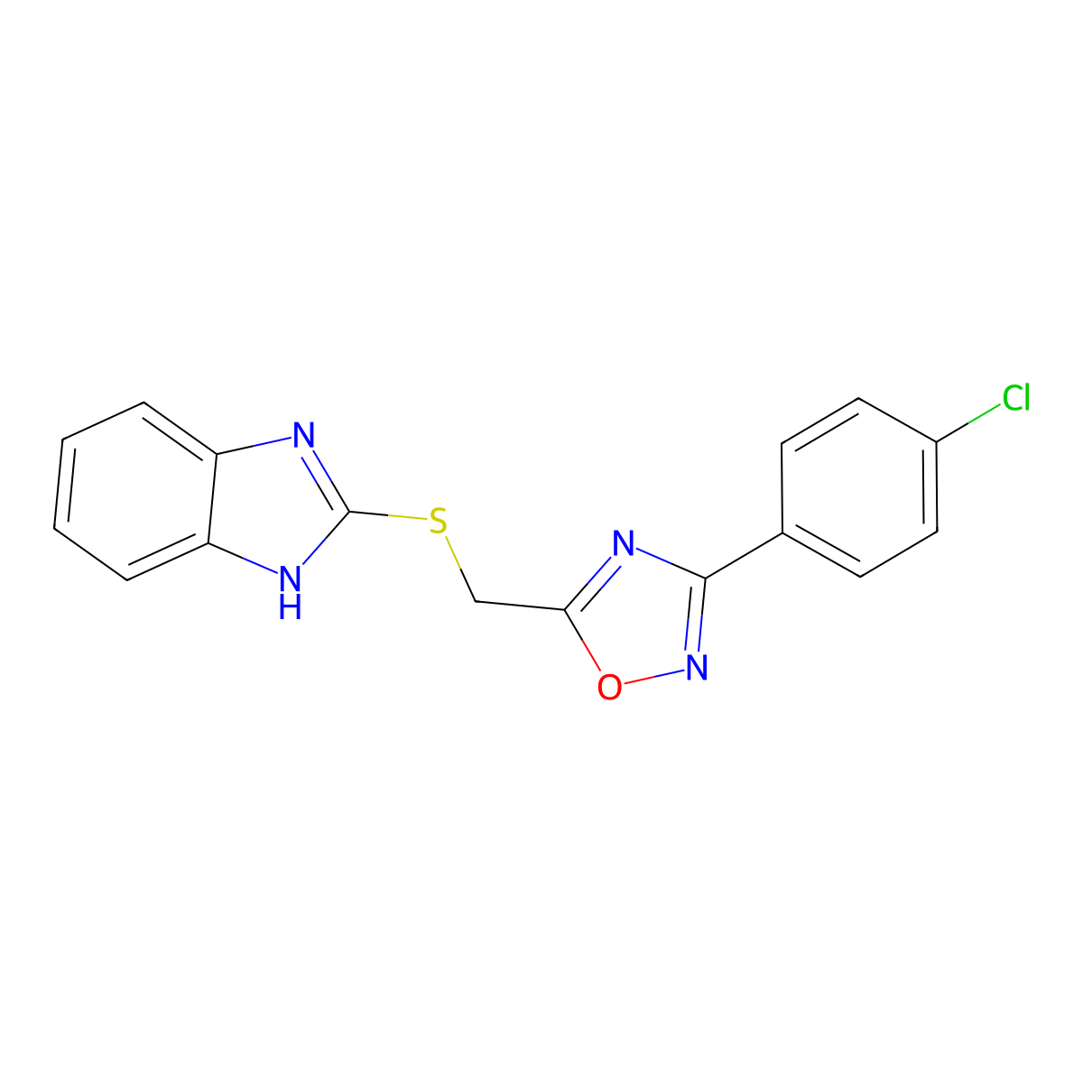 5-(1H-benzimidazol-2-ylsulfanylmethyl)-3-(4-chlorophenyl)-1,2,4-oxadiazole molecular structure, CAS 6418-59-3