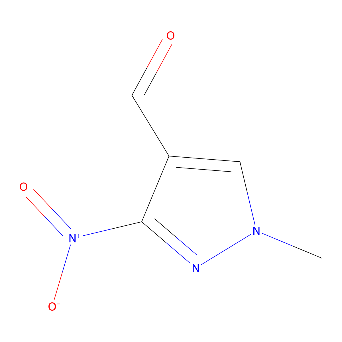 1-Methyl-3-nitro-1H-pyrazole-4-carbaldehyde molecular structure, CAS 64182-15-6