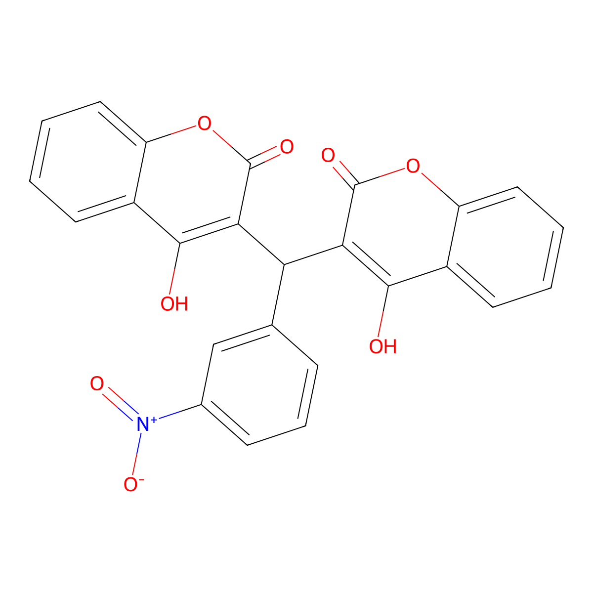 4-hydroxy-3-[(4-hydroxy-2-oxo-2H-chromen-3-yl)(3-nitrophenyl)methyl]-2H-chromen-2-one molecular structure, CAS 64191-21-5
