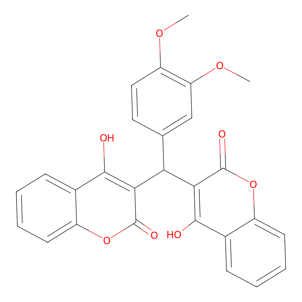 3,3'-((3,4-Dimethoxyphenyl)methylene)bis(4-hydroxy-2H-chromen-2-one) molecular structure, CAS 64191-24-8