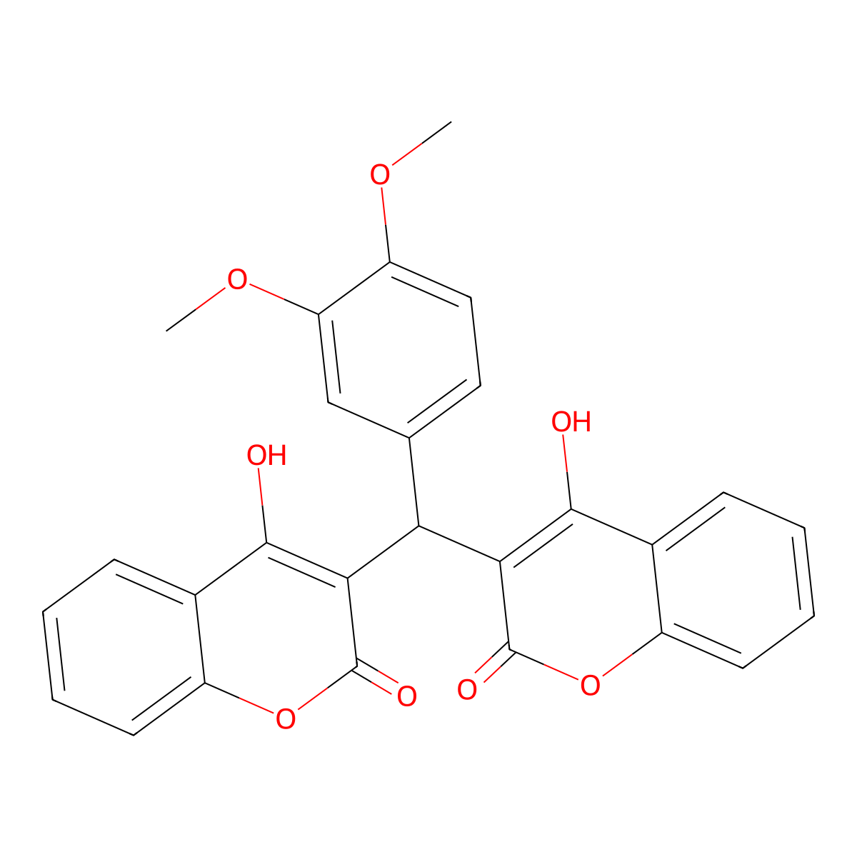 3,3'-((3,4-Dimethoxyphenyl)methylene)bis(4-hydroxy-2H-chromen-2-one) molecular structure, CAS 64191-24-8