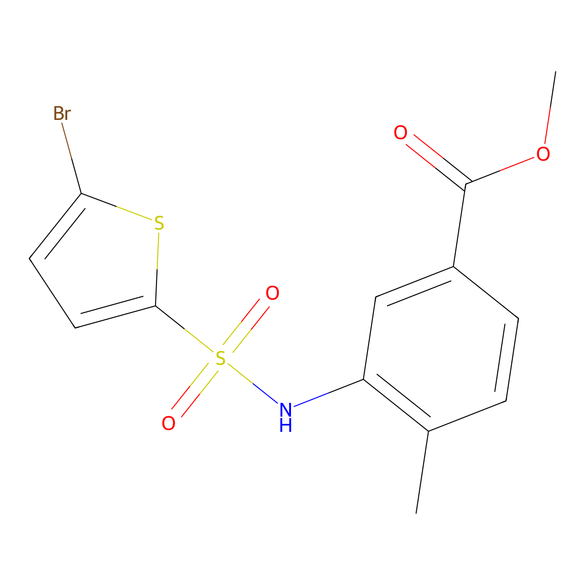 Methyl 3-[(5-bromothiophen-2-yl)sulfonylamino]-4-methylbenzoate molecular structure, CAS 641994-03-8
