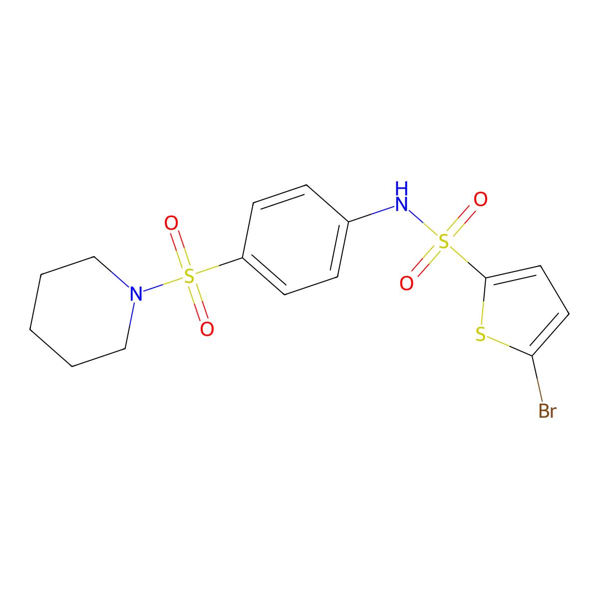 5-bromo-N-[4-(1-piperidinylsulfonyl)phenyl]-2-thiophenesulfonamide molecular structure, CAS 641996-84-1