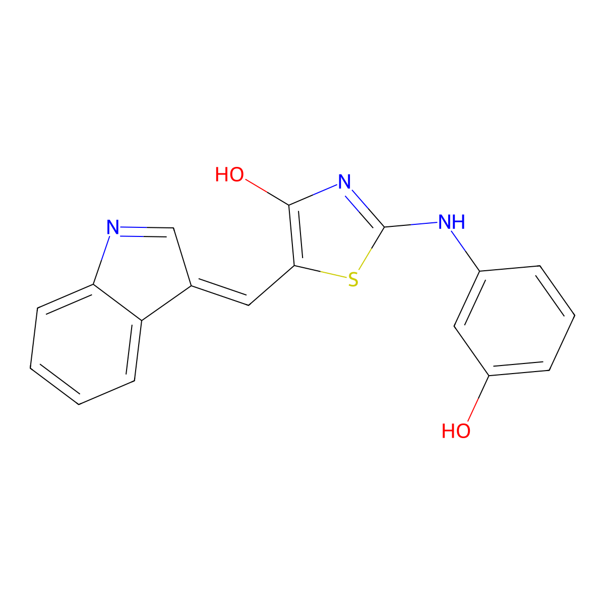 2-(3-Hydroxyanilino)-5-(indol-3-ylidenemethyl)thiazol-4-ol molecular structure, CAS 641996-85-2