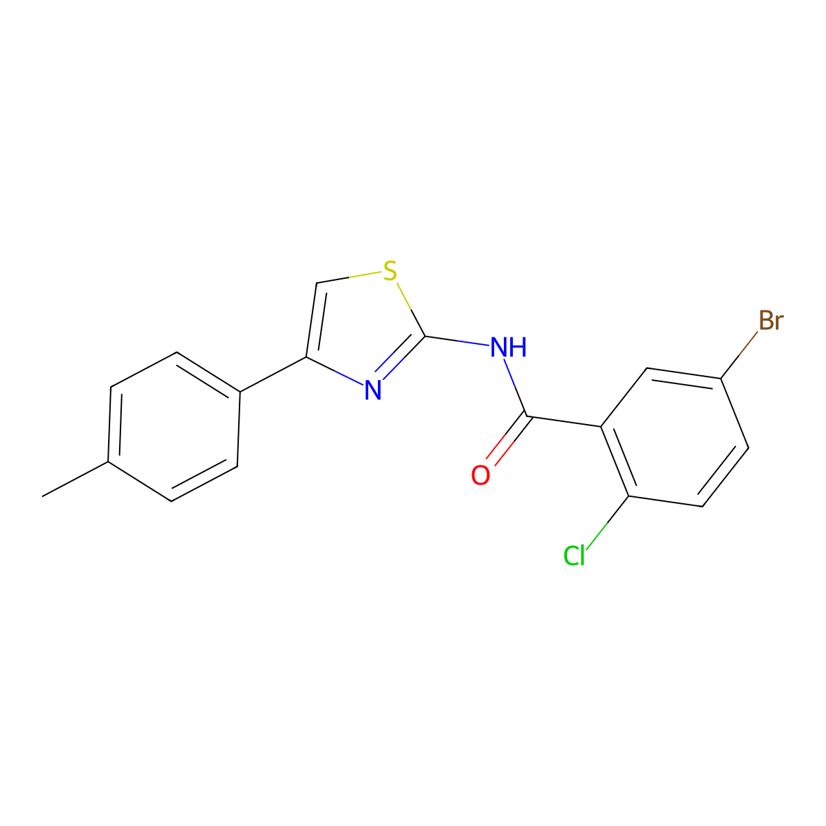 5-bromo-2-chloro-N-[4-(4-methylphenyl)-1,3-thiazol-2-yl]benzamide molecular structure, CAS 641999-47-5