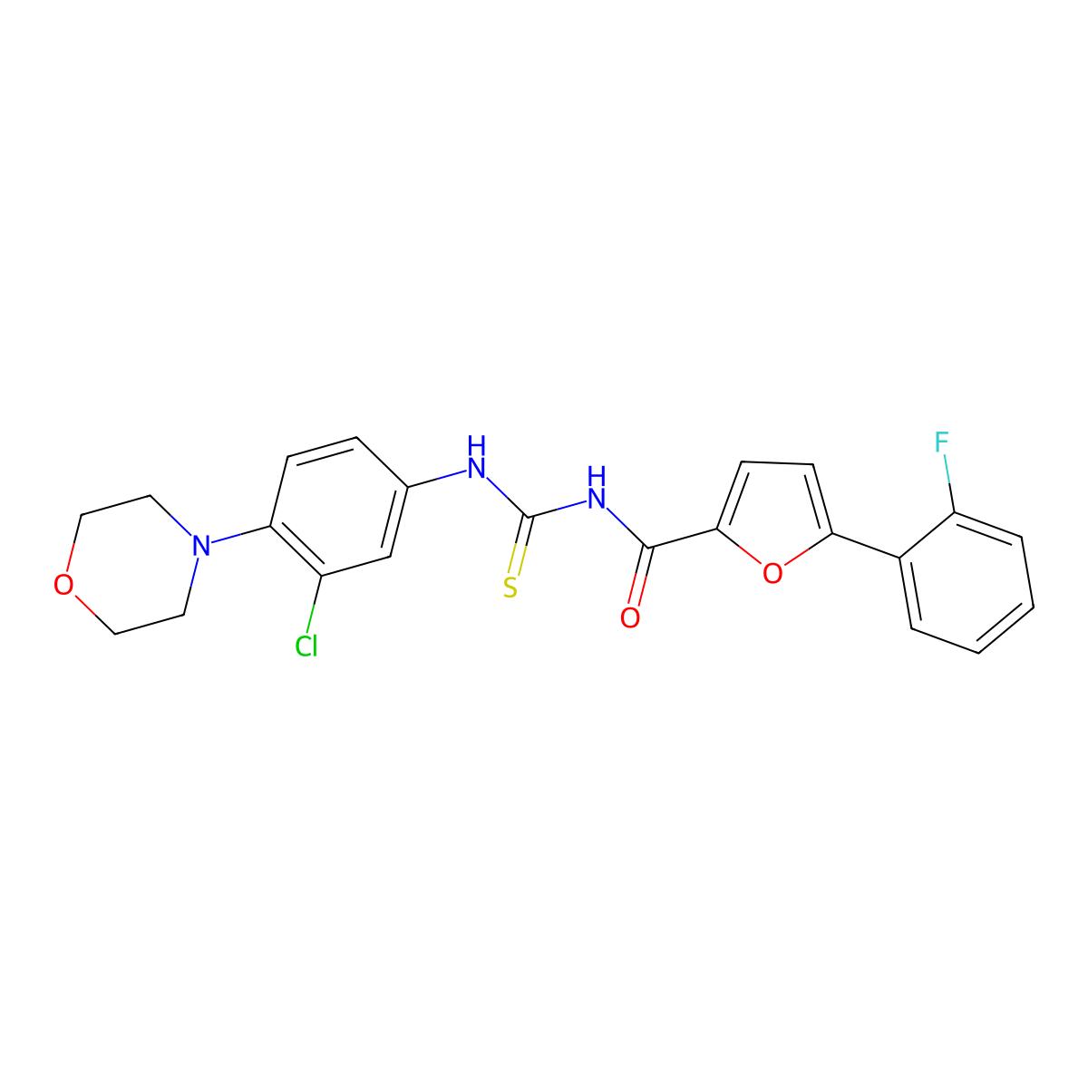 N-[(3-chloro-4-morpholin-4-ylphenyl)carbamothioyl]-5-(2-fluorophenyl)furan-2-carboxamide molecular structure, CAS 641999-86-2