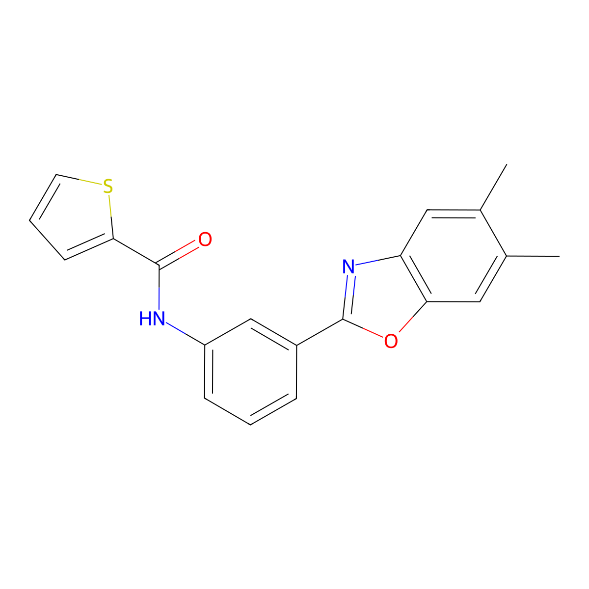 N-[3-(5,6-dimethyl-1,3-benzoxazol-2-yl)phenyl]thiophene-2-carboxamide molecular structure, CAS 6420-91-3
