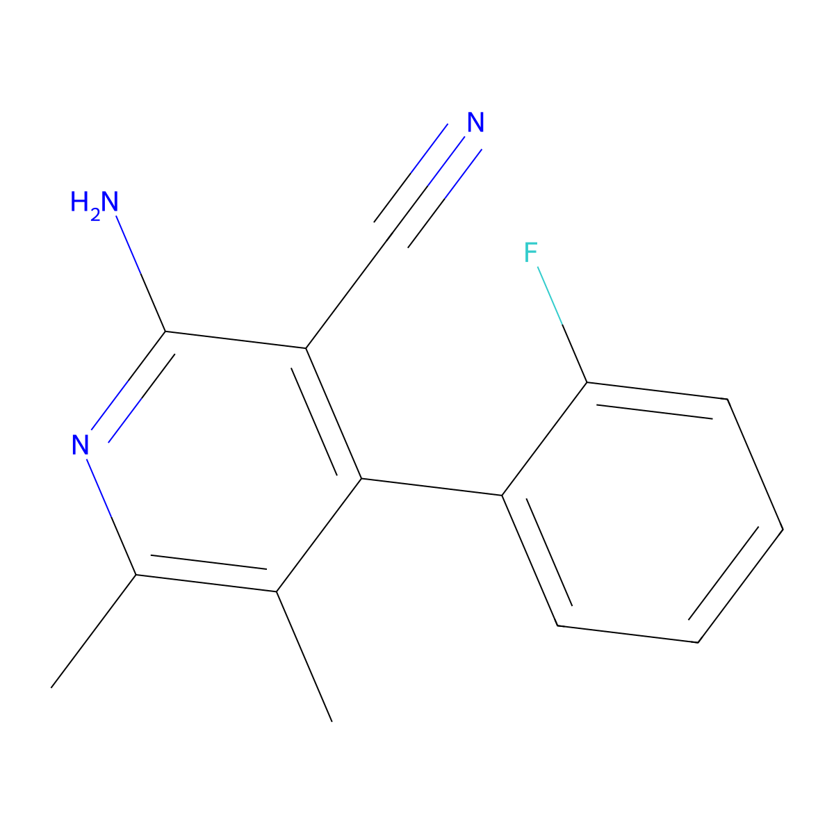 2-Amino-4-(2-fluorophenyl)-5,6-dimethylpyridine-3-carbonitrile molecular structure, CAS 642001-52-3