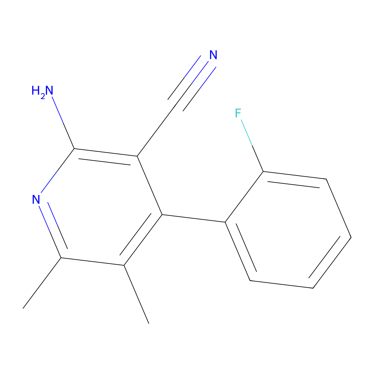 2-Amino-4-(2-fluorophenyl)-5,6-dimethylpyridine-3-carbonitrile molecular structure, CAS 642001-52-3