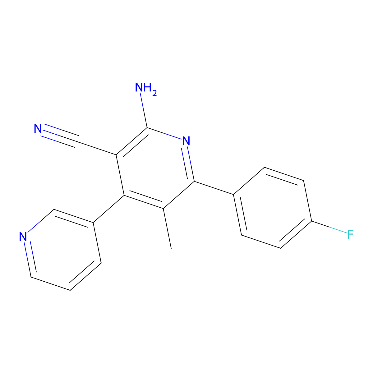 2-Amino-6-(4-fluorophenyl)-5-methyl-4-pyridin-3-ylpyridine-3-carbonitrile molecular structure, CAS 642007-35-0