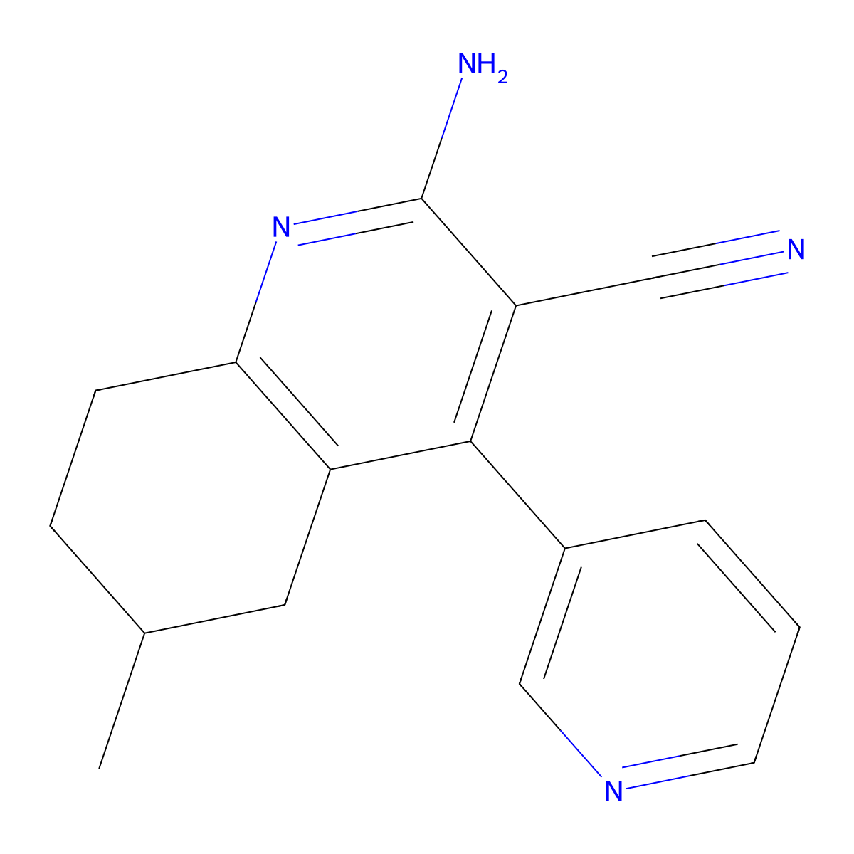 2-Amino-6-methyl-4-(pyridin-3-yl)-5,6,7,8-tetrahydroquinoline-3-carbonitrile molecular structure, CAS 642008-81-9