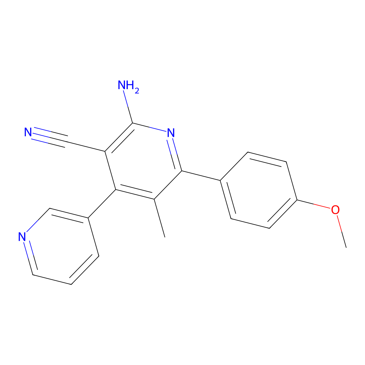 2-Amino-6-(4-methoxyphenyl)-5-methyl-4-pyridin-3-ylpyridine-3-carbonitrile molecular structure, CAS 642013-05-6