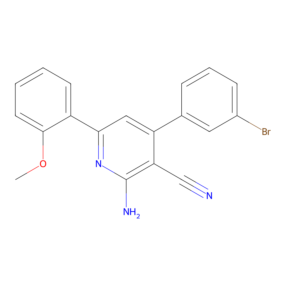 2-Amino-4-(3-bromophenyl)-6-(2-methoxyphenyl)nicotinonitrile molecular structure, CAS 642039-97-2