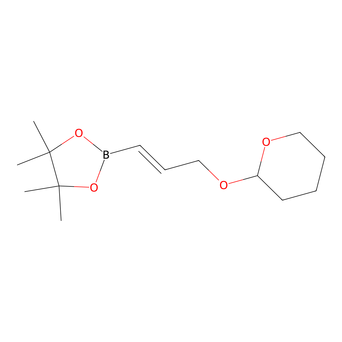 4,4,5,5-Tetramethyl-2-(3-((tetrahydro-2H-pyran-2-yl)oxy)prop-1-en-1-yl)-1,3,2-dioxaborolane molecular structure, CAS 642066-70-4