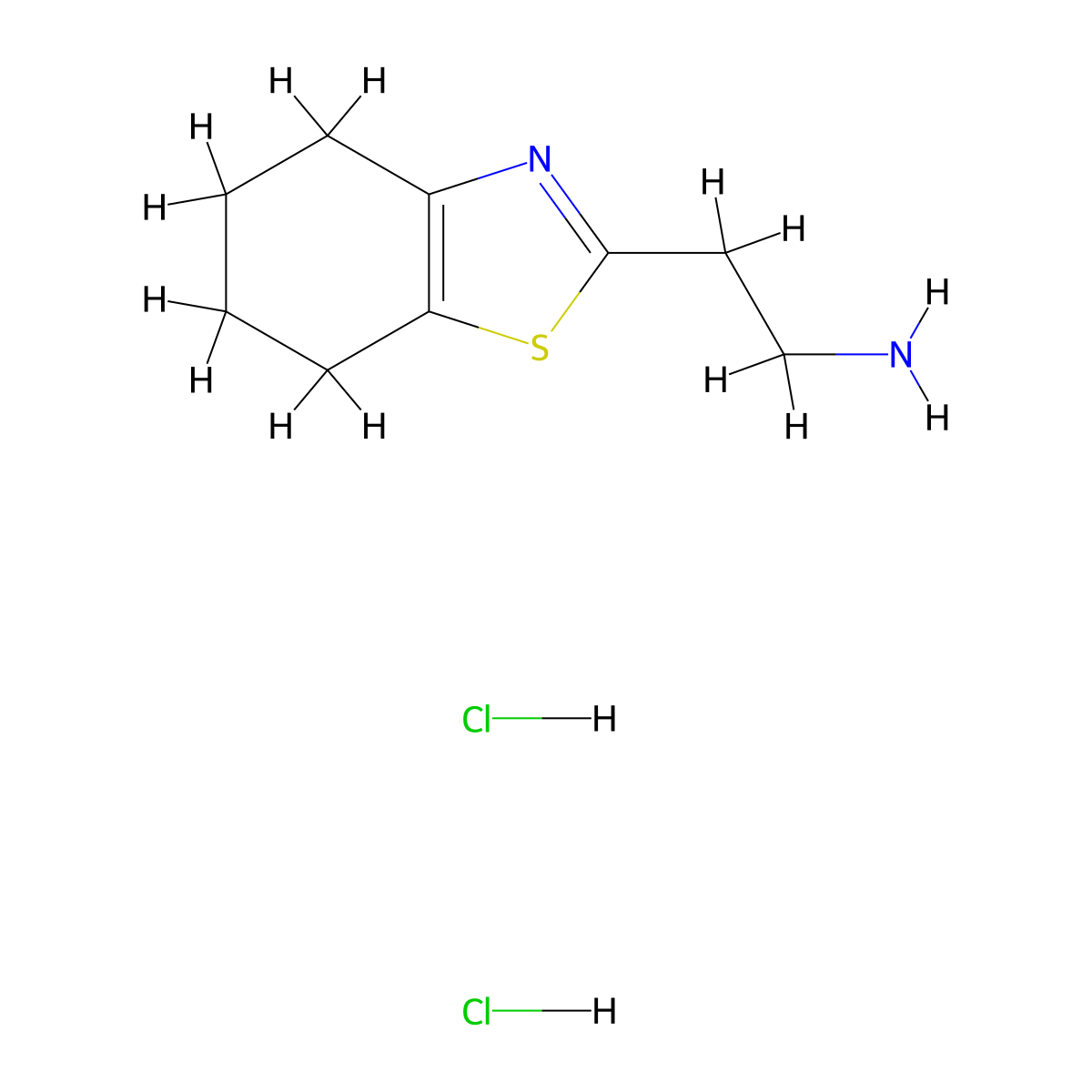 2-(4,5,6,7-Tetrahydro-1,3-benzothiazol-2-yl)ethan-1-amine--hydrogen chloride (1/2) molecular structure, CAS 642078-29-3