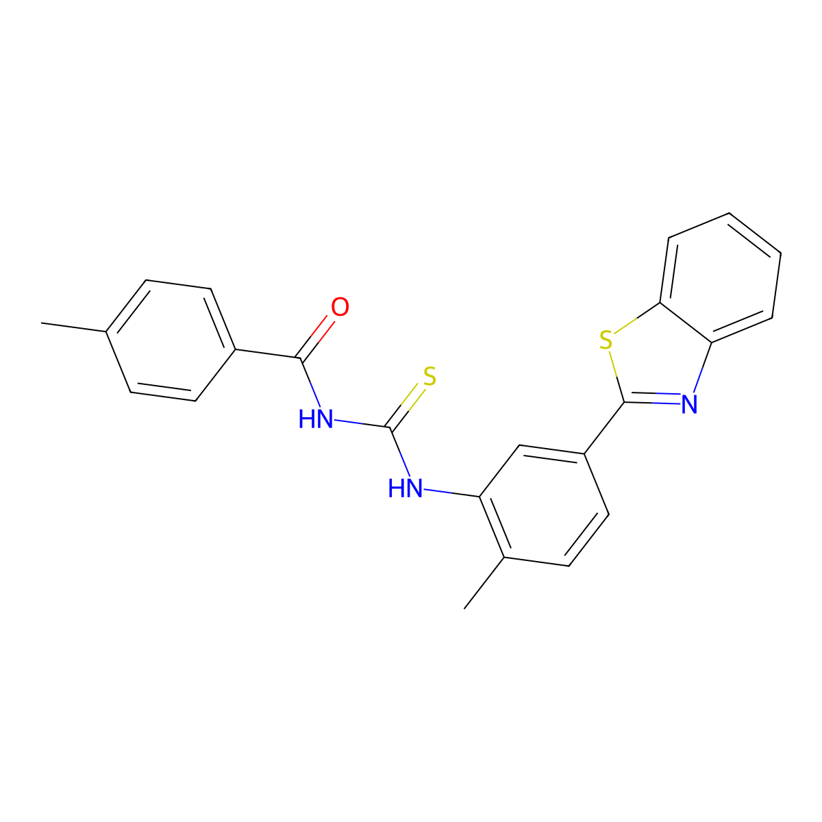 N-{[5-(1,3-benzothiazol-2-yl)-2-methylphenyl]carbamothioyl}-4-methylbenzamide molecular structure, CAS 6421-78-9