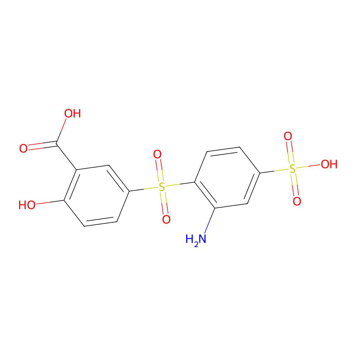 5-((2-Amino-4-sulphophenyl)sulphonyl)salicylic acid molecular structure, CAS 6421-84-7