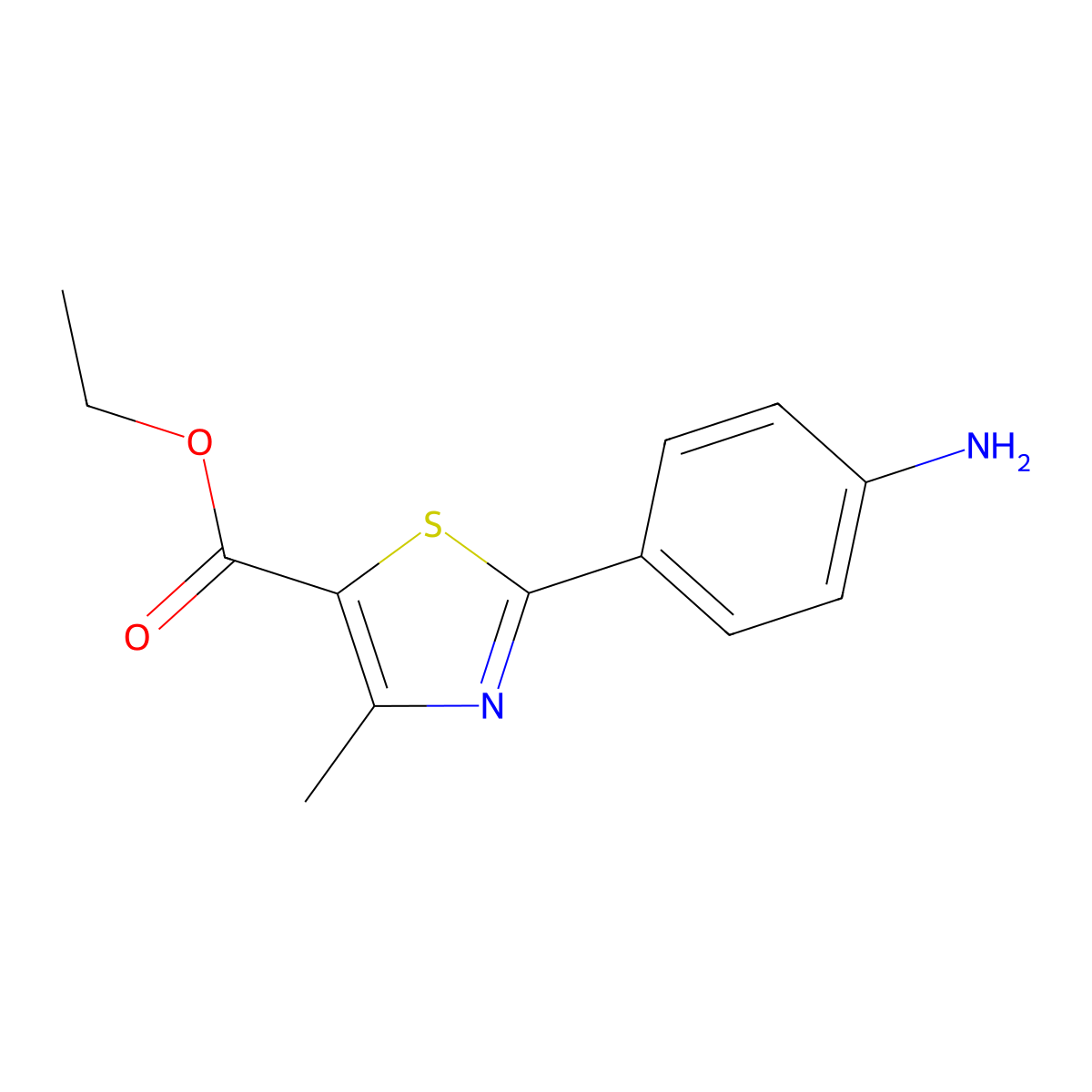 Ethyl 2-(4-aminophenyl)-4-methyl-1,3-thiazole-5-carboxylate molecular structure, CAS 64210-01-1