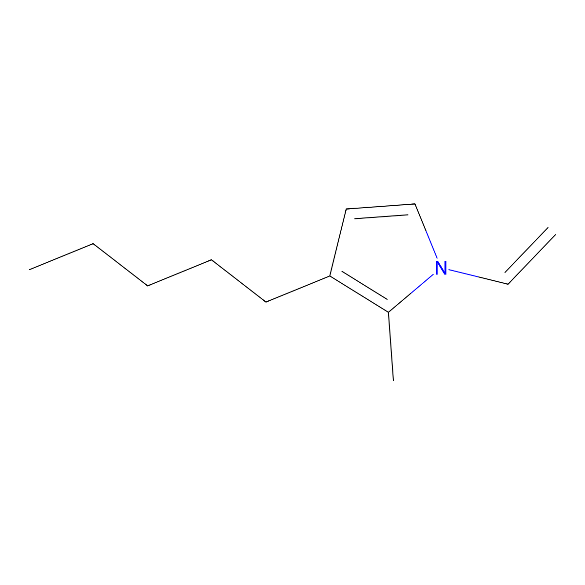 1H-Pyrrole, 1-ethenyl-2-methyl-3-pentyl- molecular structure, CAS 64222-37-3