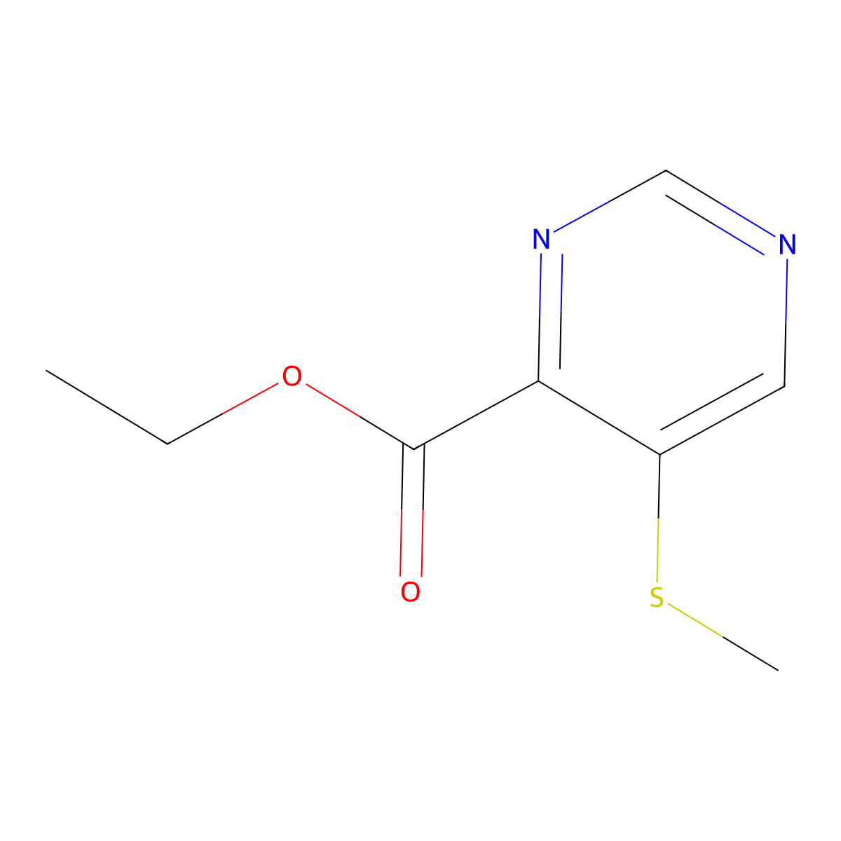 Ethyl 5-(methylthio)pyrimidine-4-carboxylate molecular structure, CAS 64224-61-9