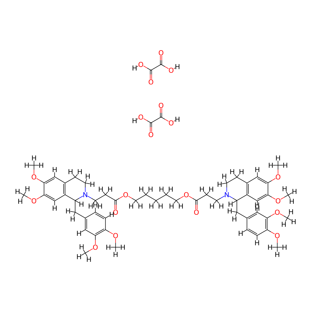 Pentamethylene bis[1-(3,4-dimethoxybenzyl)-3,4-dihydro-6,7-dimethoxy-1H-isoquinoline-2-propionate], dioxalate molecular structure, CAS 64228-78-0