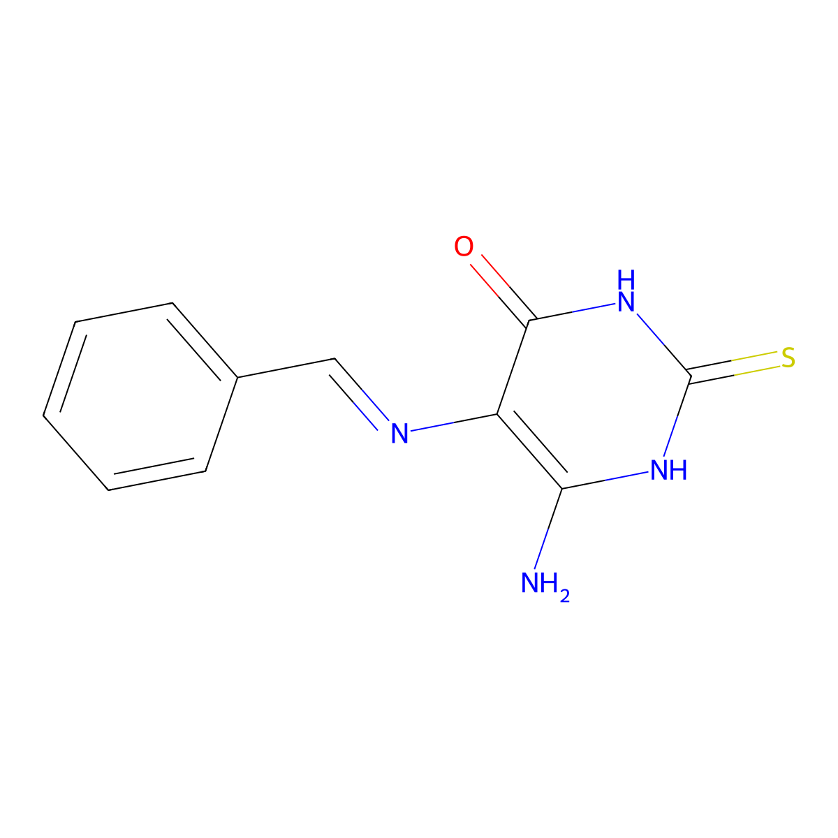 (E)-6-amino-5-(benzylideneamino)-2-thioxo-2,3-dihydropyrimidin-4(1H)-one molecular structure, CAS 64232-83-3