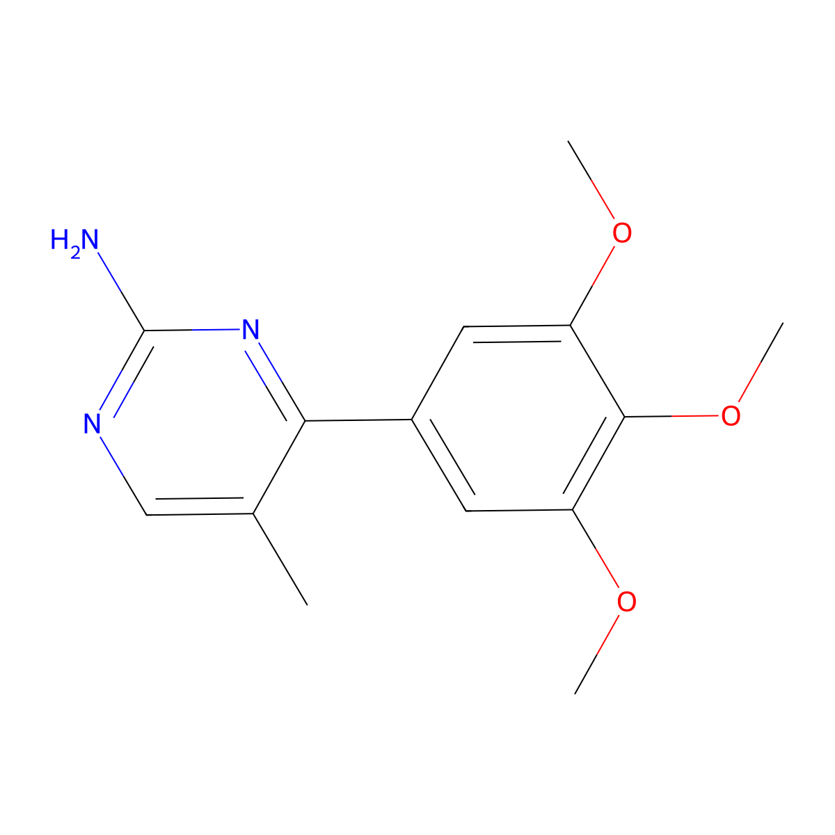 2-Pyrimidinamine, 5-methyl-4-(3,4,5-trimethoxyphenyl)- molecular structure, CAS 64236-06-2