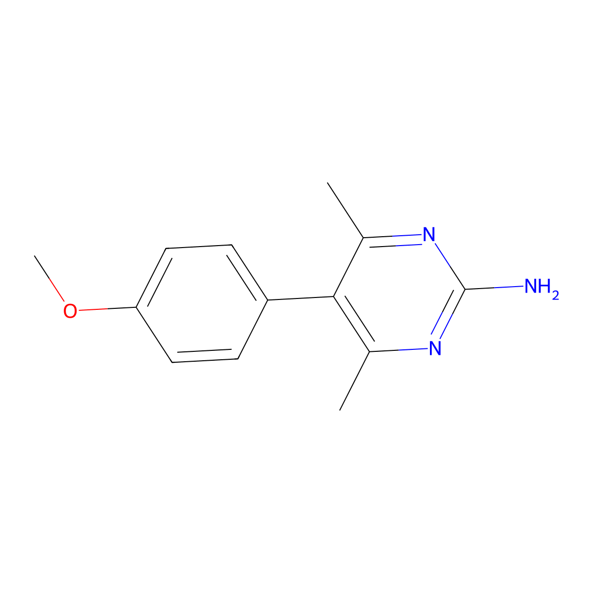 2-Pyrimidinamine, 5-(4-methoxyphenyl)-4,6-dimethyl- molecular structure, CAS 64236-14-2