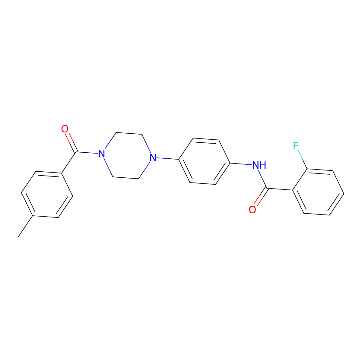 2-fluoro-N-[4-[4-(4-methylbenzoyl)piperazin-1-yl]phenyl]benzamide molecular structure, CAS 642418-26-6