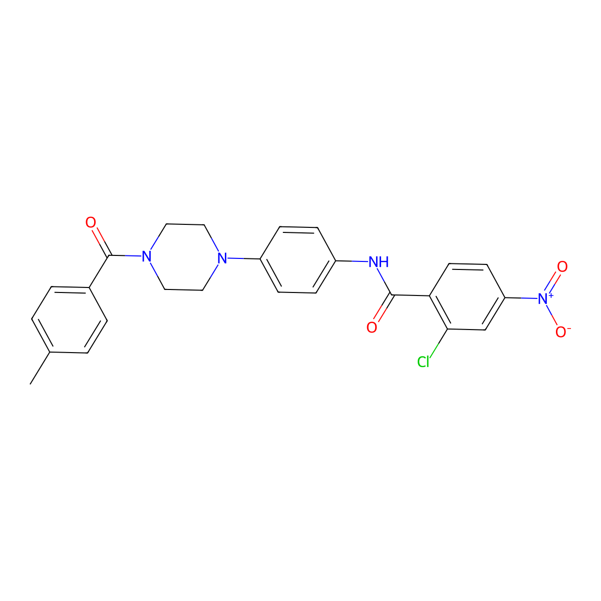 2-chloro-N-[4-[4-(4-methylbenzoyl)piperazin-1-yl]phenyl]-4-nitrobenzamide molecular structure, CAS 642418-87-9