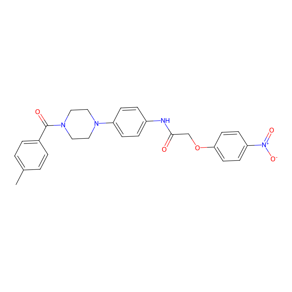 N-[4-[4-(4-methylbenzoyl)piperazin-1-yl]phenyl]-2-(4-nitrophenoxy)acetamide molecular structure, CAS 642419-05-4