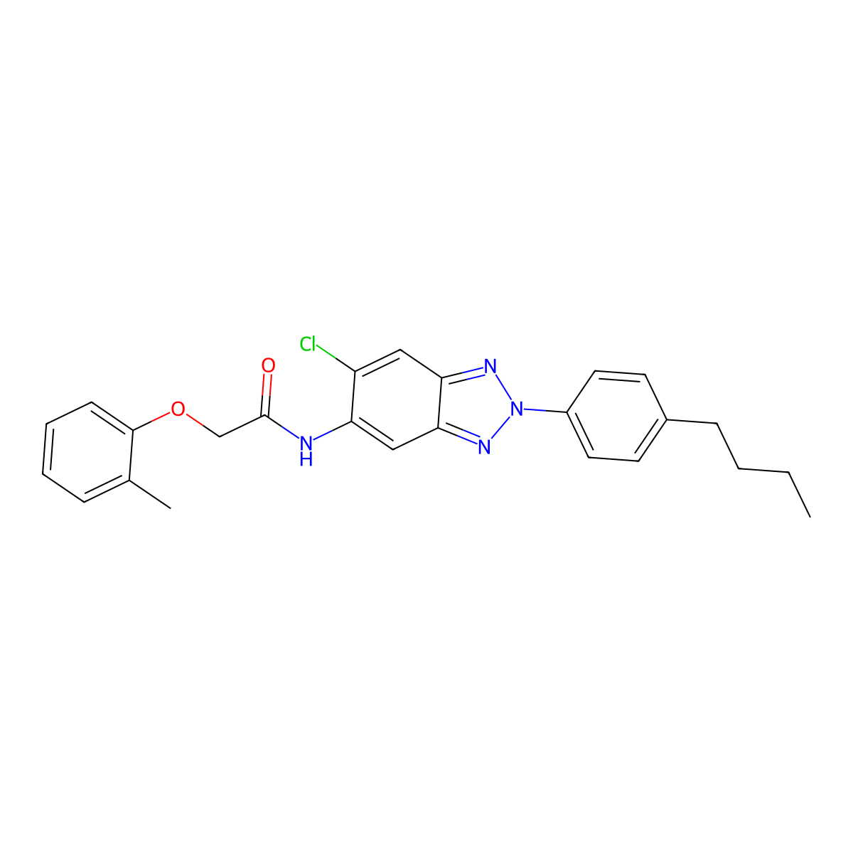 N-[2-(4-butylphenyl)-6-chloro-2H-benzotriazol-5-yl]-2-(2-methylphenoxy)acetamide molecular structure, CAS 642419-40-7