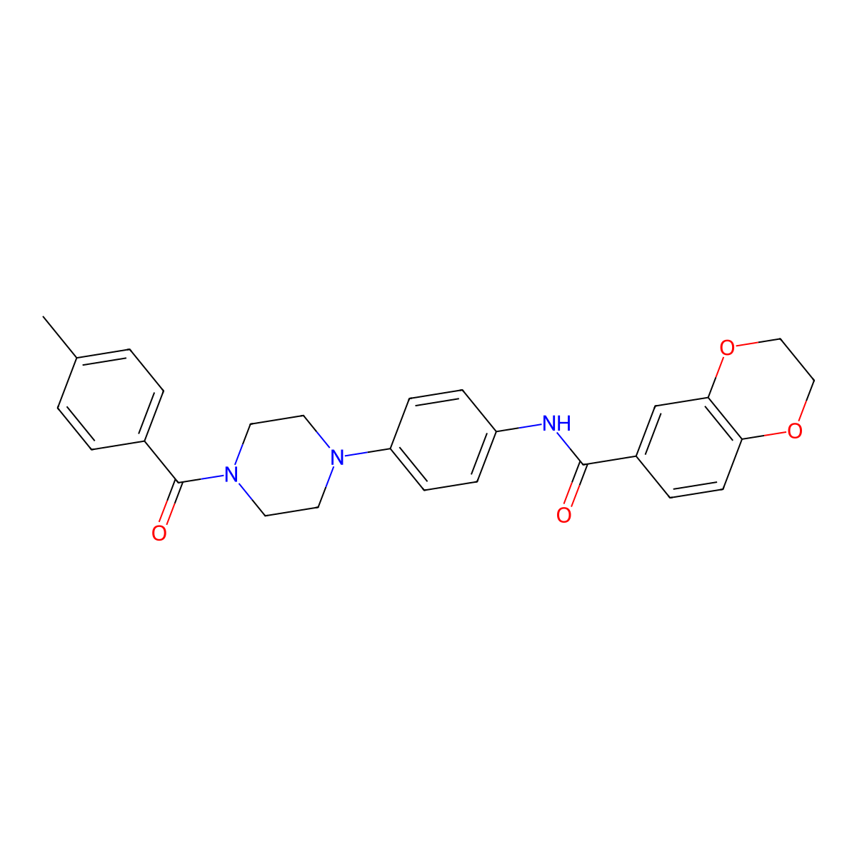 N-[4-[4-(4-methylbenzoyl)piperazin-1-yl]phenyl]-2,3-dihydro-1,4-benzodioxine-6-carboxamide molecular structure, CAS 642419-67-8